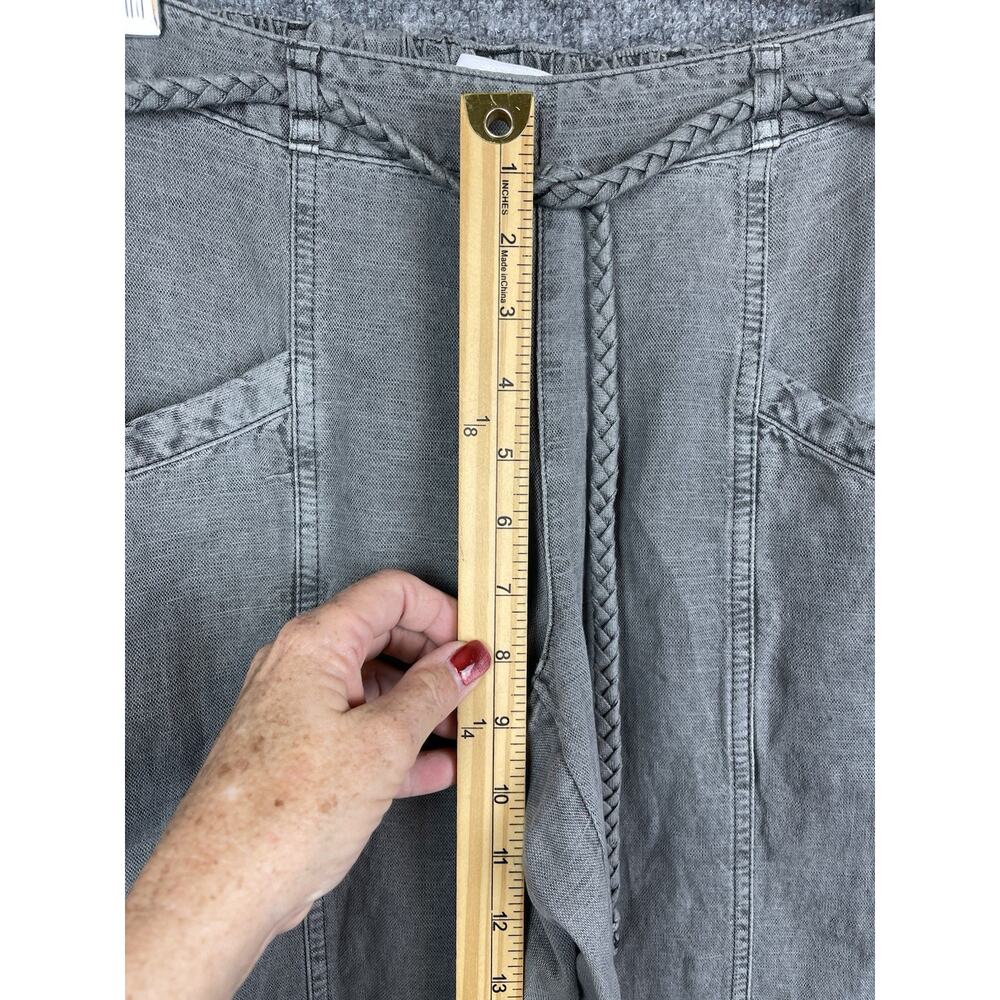 C&C California Linen Blend Casual Pants in Gray Pull-on Breaded Belt‎ - Picture 5 of 11